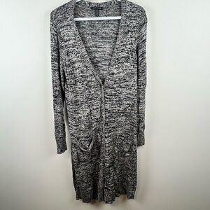 Eileen Fisher Long Silk Knit Cardigan Black Gray Medium